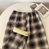 Women's High-Waisted Fleece-Lined Wide-Leg Plaid Pants for Autumn and Winter