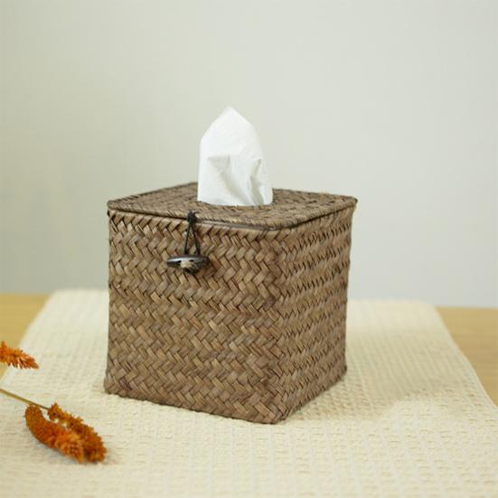 Tissue Box Napkin Dispenser Large Capacity Design Easy to Use Decorative Straw Woven Napkin Box Holder Desk Ornament
