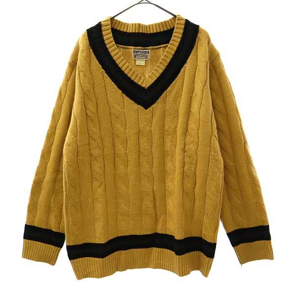 

TEMPTATION Cable Long sleeve V neck knit L Brown sweater Men s Used