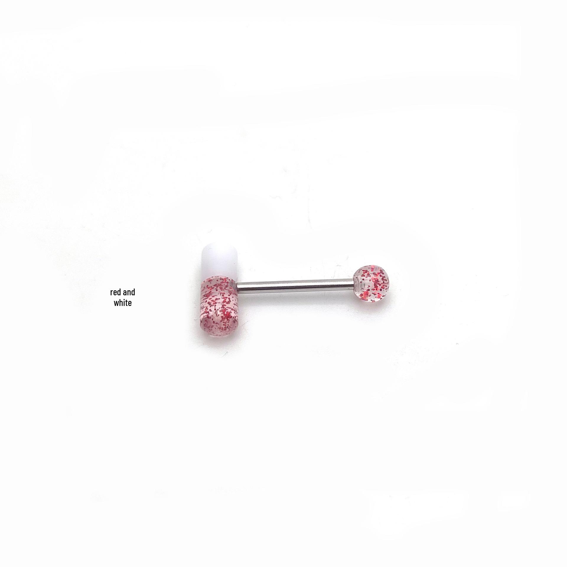 Stainless Steel Glitter Acrylic Pill Tongue Stud Piercing Jewelry Bar 1.6mm, Length 16mm