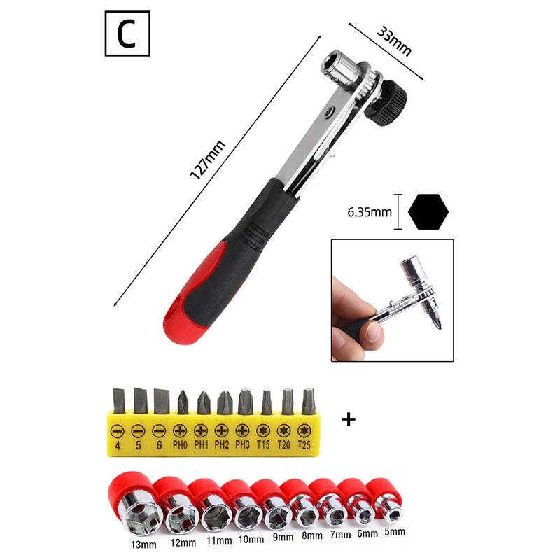 Hand Ratchet Screwdriver Handle Set Socket Easy Mini 1/4" 6.35mm Hex Shank Adapter Ratchet Socket Wrench Rods Hand Repair Tools