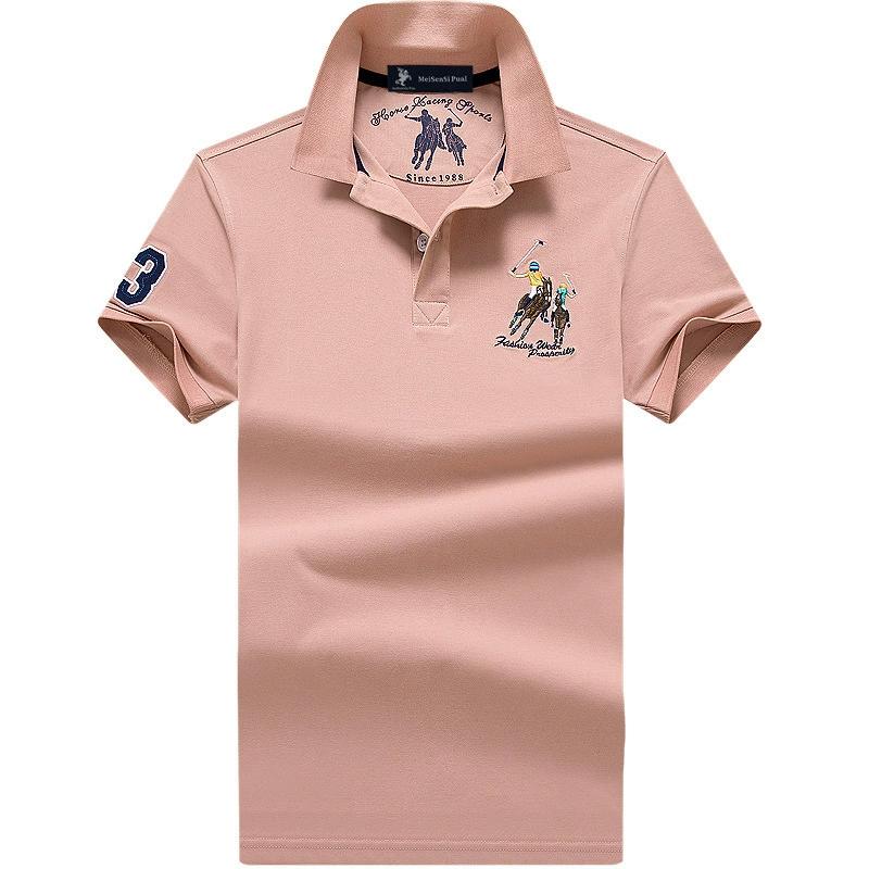 TrendHub Poloshirt Herren Baumwolle Casual Stickerei Polo T-Shirt Einfarbig Kurzarm Revers Knopfhemd Business Mode Designer Männlich