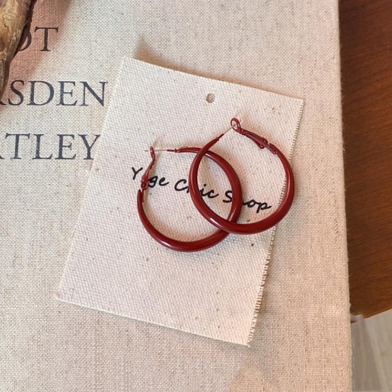 Red Ribbon Bow-knot Vintage Stud Earrings For Women Korean Fashion Autumn Winter Simple Bow Red Stud Earrings Geometric Earring