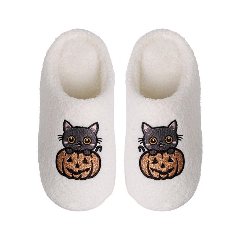New autumn and winter cotton slippers home comfort cartoon pumpkin cat embroidery couple thick bottom indoor warmth