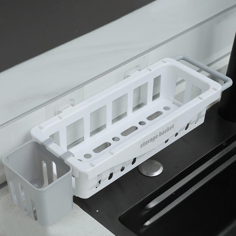 

Multifunctional No-Drill Scouring Pad Sponge Draining Storage Rack For Kitchens, Telescopic Sink Storage Tool