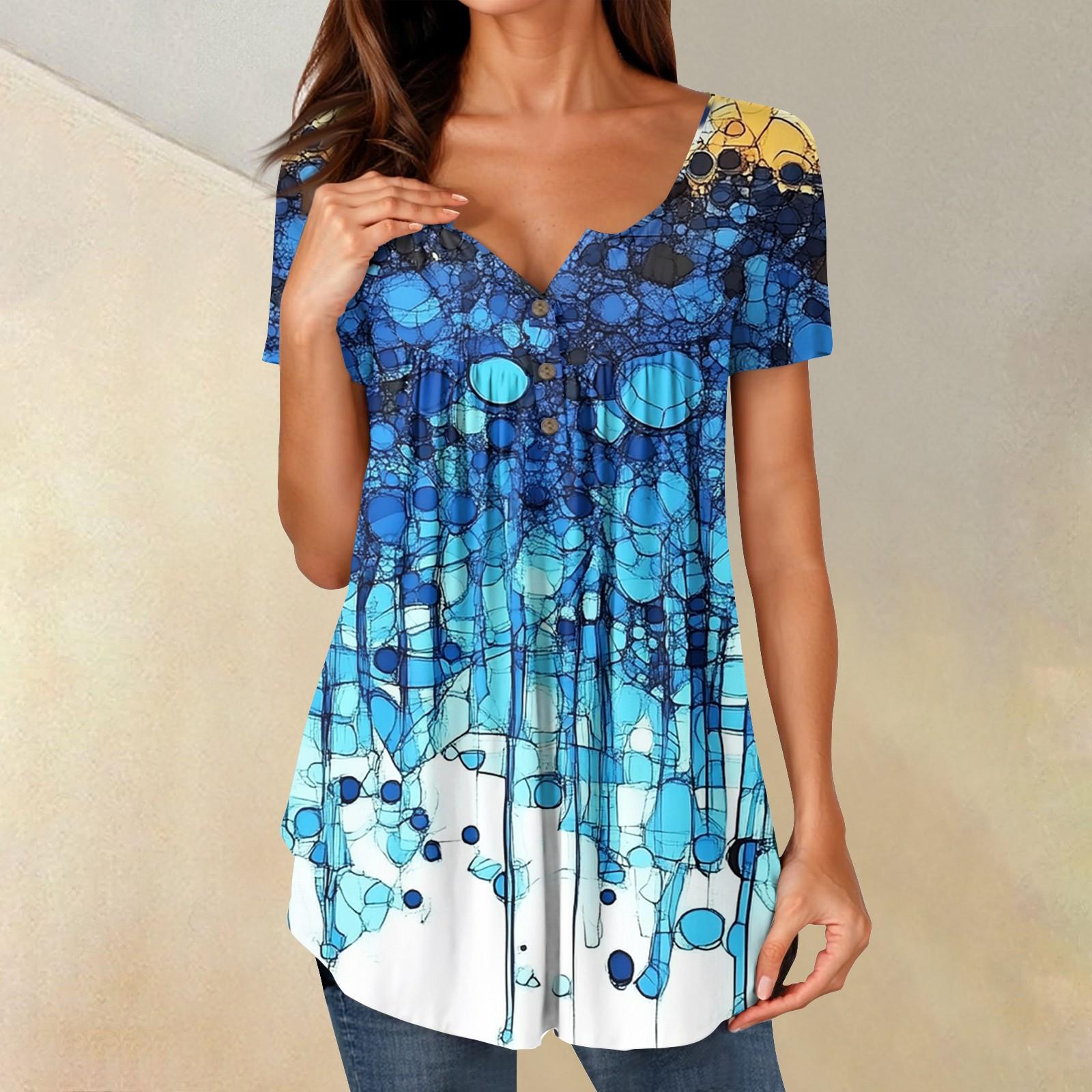 

Женские туники, топы, нарядные, повседневные, летние, рубашки с коротким рукавом, свободный крой, плиссированный топ в стиле бохо XXXXL синий