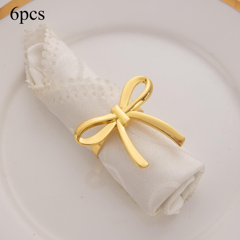 6pcs Bow Shaped Napkin Rings Elegant Metal Napkin Holders for Dinner Parties Weddings and Home Table Decoration