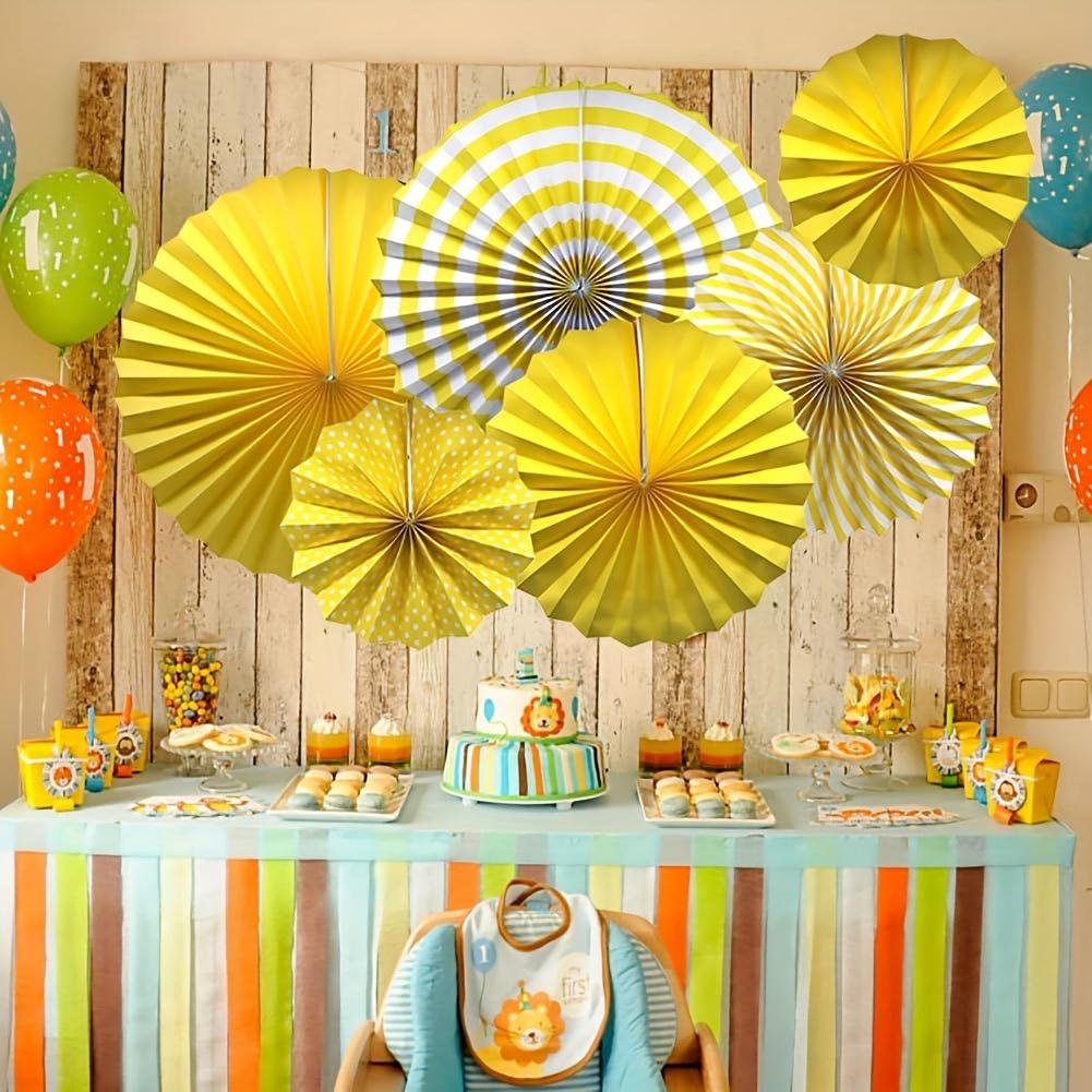 12 Pieces Party Hanging Paper Fan Set  Yellow Round Paper Garland  Birthday Wedding Graduation Accessories