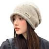 Autumn and winter pile hats women's big head circumference shows the face small headgear versatile warm ear protection knitted hat