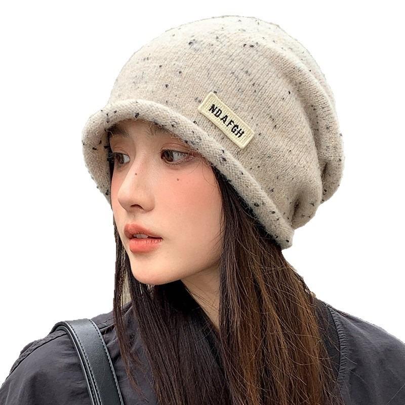 Autumn and winter pile hats women's big head circumference shows the face small headgear versatile warm ear protection knitted hat