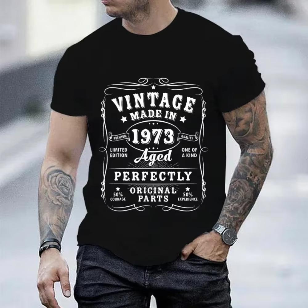 

1973 50th Birthday T-shirts T-shirt Vintage 1973 Men Short Sleeve Tops Street 1973 T Shirt for Men T Shirt Oversize Tee Shirt Man M чёрный