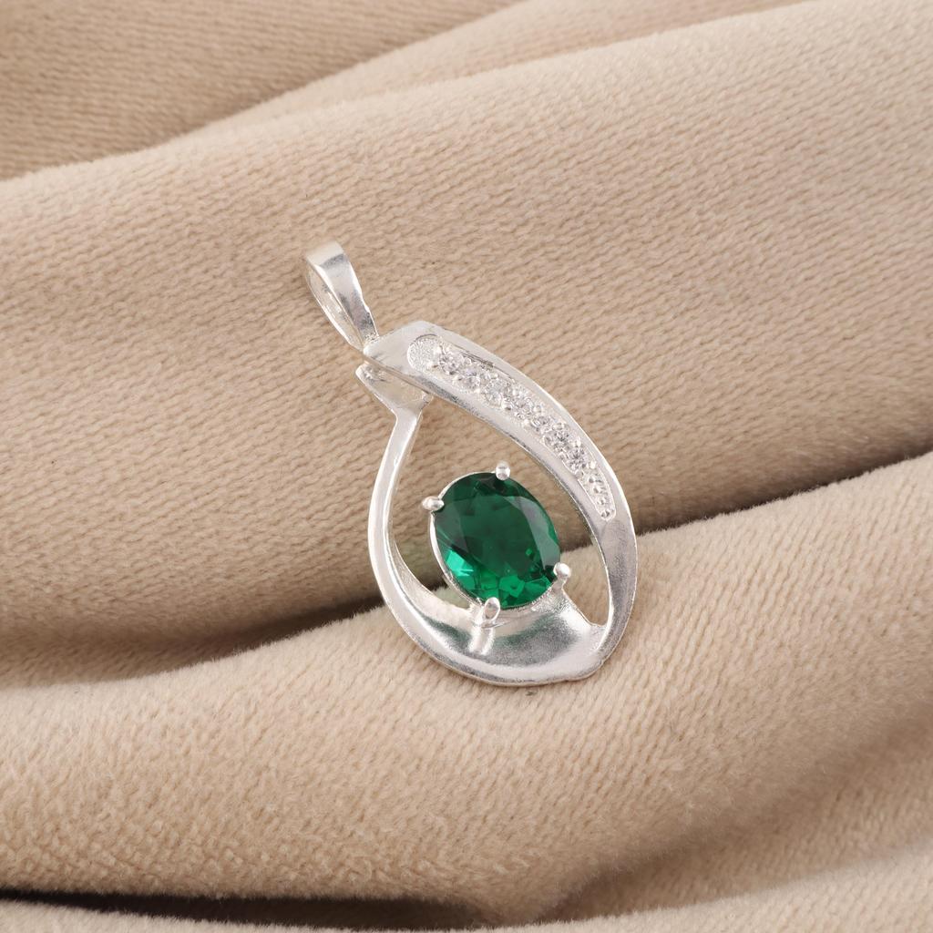 Chrome Diopside Gemstone 925 Sterling Silver Designer Zircon Pendant 1.4" Women Jewelry For Birthday Gift CZP16-7