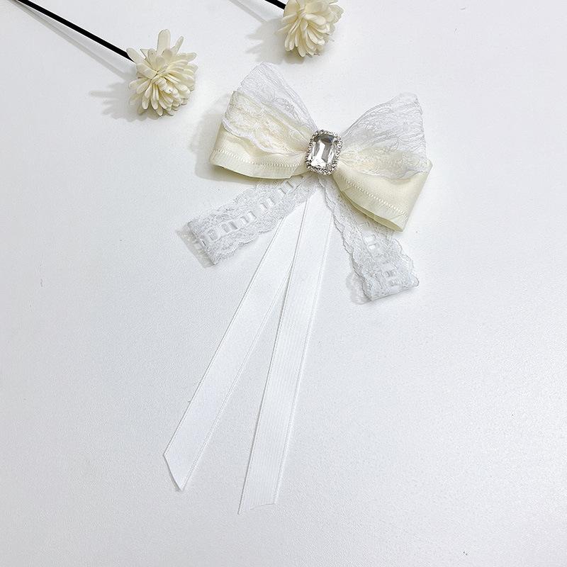 

Simple Elegant Lace Bow Long Ribbon Brooch Sweet Tie Corsage Mourning Brooch Suit Shirt Collar Pins Clothes Accessories білий