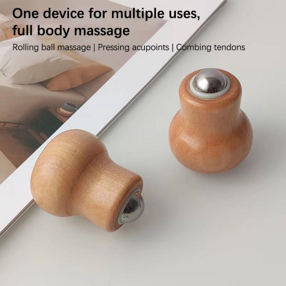 Natural Wooden Massage Roller Ball Metal Ball Facial Massage Roller  Face Care