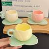 Lovely Tulip Drinking Cup with Saucer Ceramic Tulip Shaped Teacup Creative Vintage Mug Home Afternoon Tea French Tableware