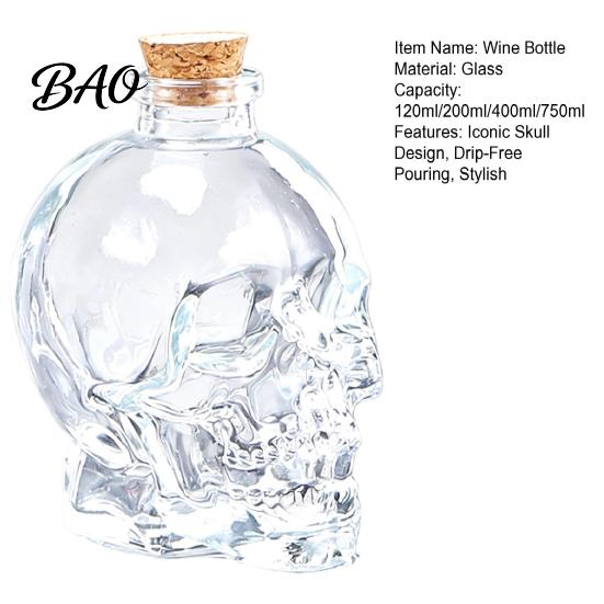 Bottiglia per la Conservazione del Bourbon Decanter da Whiskey a Forma di Teschio, Vetro 3D per Liquori con Tappo, Dispenser da Vino Originale per Home Bar, Regalo Gotico Unico per Uomini Versamento Fluido