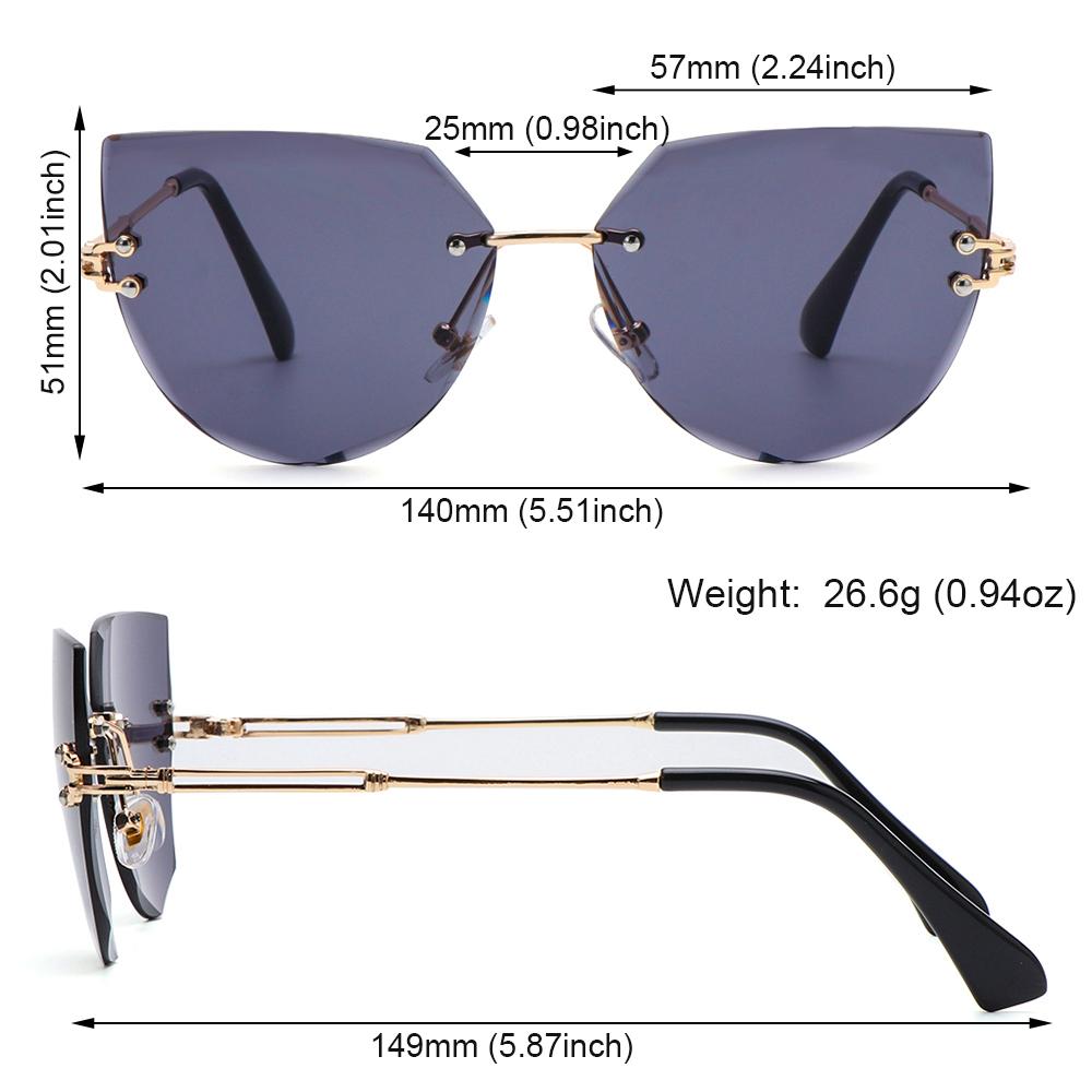 Fashion Eyewear Uv400 Women Metal Sunglasses Cat Eye Sunglasses Rimless Shades