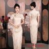Ai Qi embroidery spring and summer new jacquard double-layer long cheongsam gentle retro Republic of China style simple and elegant slim cheongsam