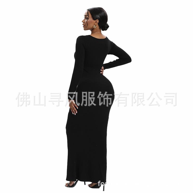 Women S Modal Ribbed Long Sleeve U Neck Shapewear Maxi Dress Tummy Control Butt Lifting Bodycon Long Dress