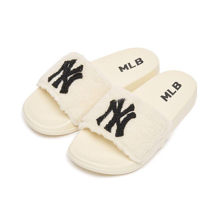 MLB Slipper Mound Fleece Casual Fashion Comfortable Rubber Sole Non-Slip Slide Sandals Unisex Footwear Off-White 3ALPPB116-50CRS