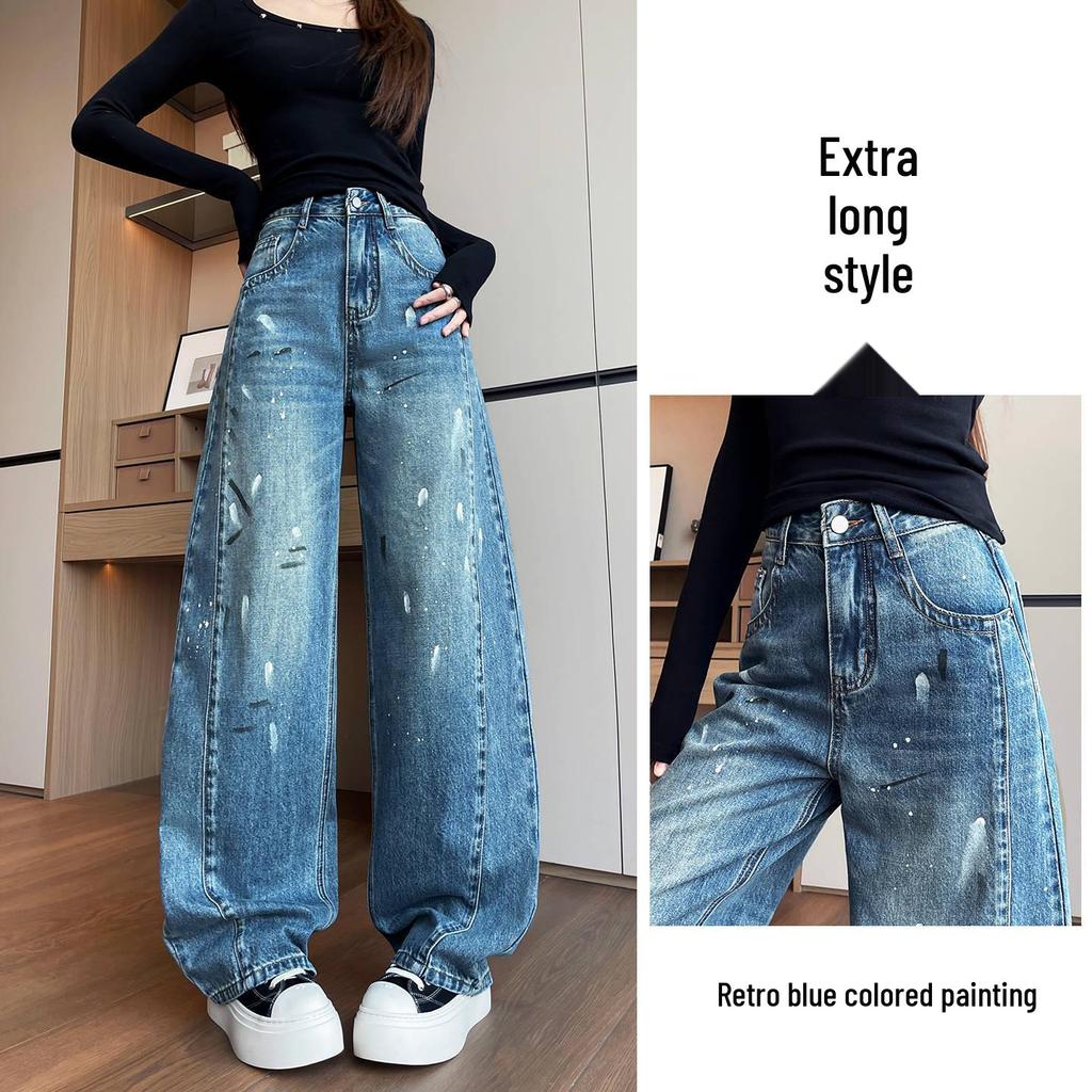 Women's Ink Splash Paint Graffiti Wide-Leg Jeans, 2026 Spring/Autumn High Street Style, Loose Straight-Leg Pants
