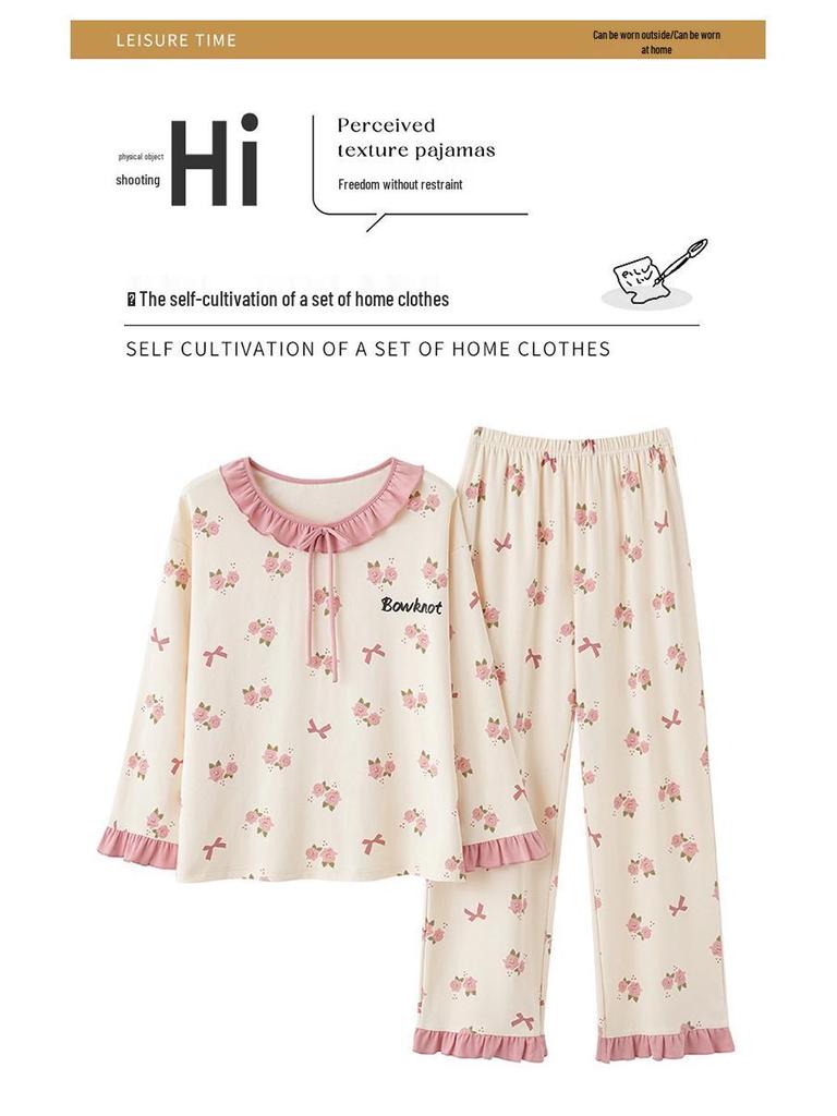 Dámské bavlněné pyžamo s dlouhým rukávem s kresleným potiskem na rok 2024: Tenký, nositelný venku, ideální pro podzim/zimu/jaro