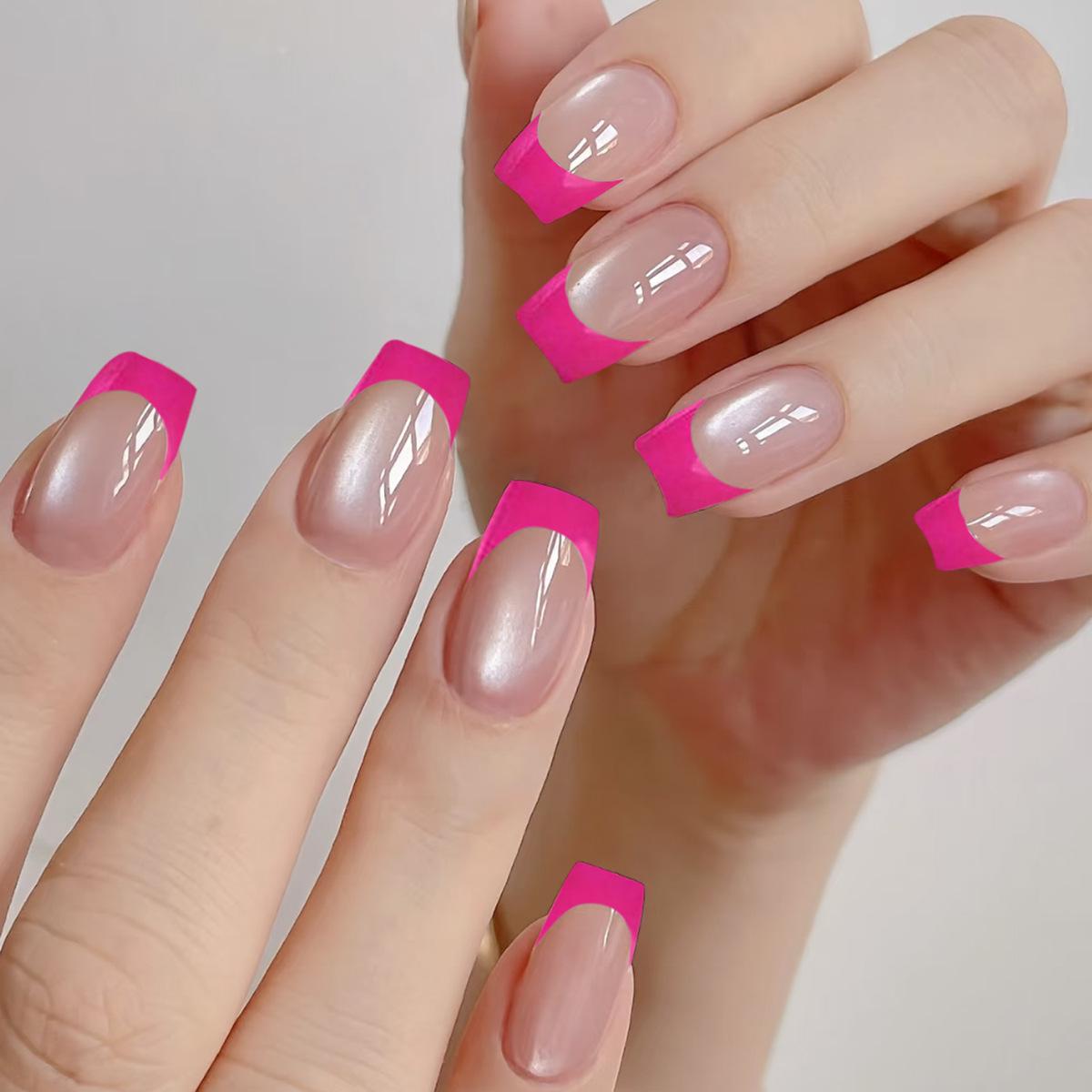 Wearable Rose Red French Tip Cat Eye Glass Bead Detachable False Nails