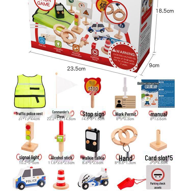 Wooden Traffic Police & Firefighter Role Play Toy Set for Kids Ages 3-6