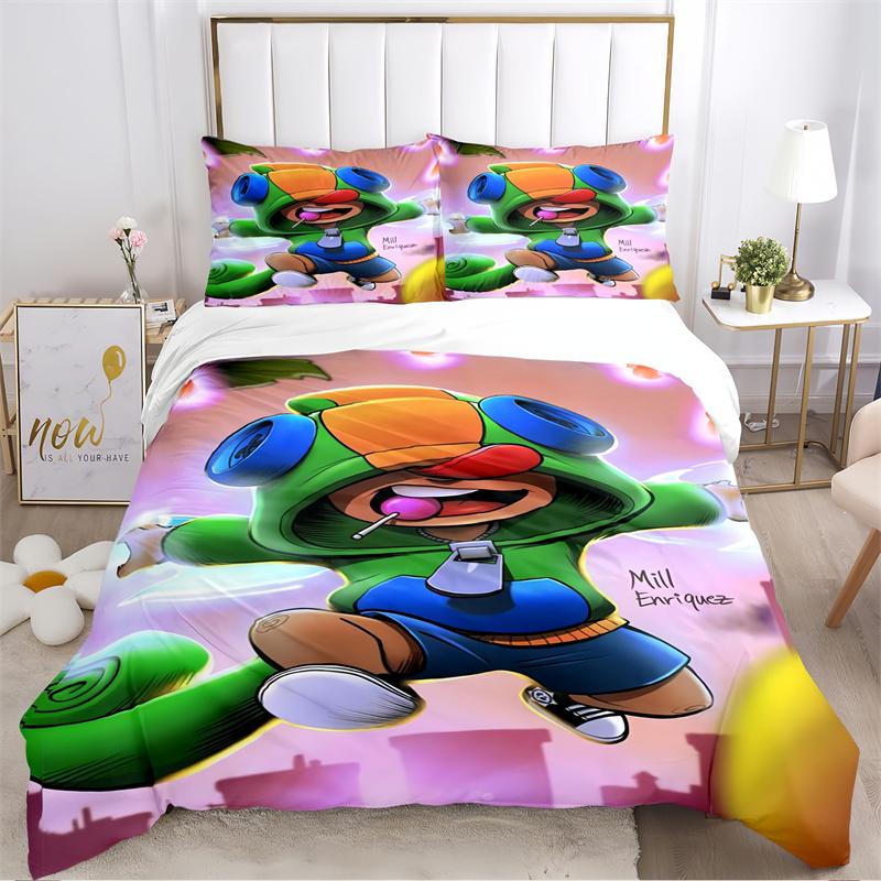 Cartoon Purple Character Print Bedding Set, Kids Game Themed Duvet Cover Set(1 * Duvet Cover + 2 * Pillowcase, Without Core)