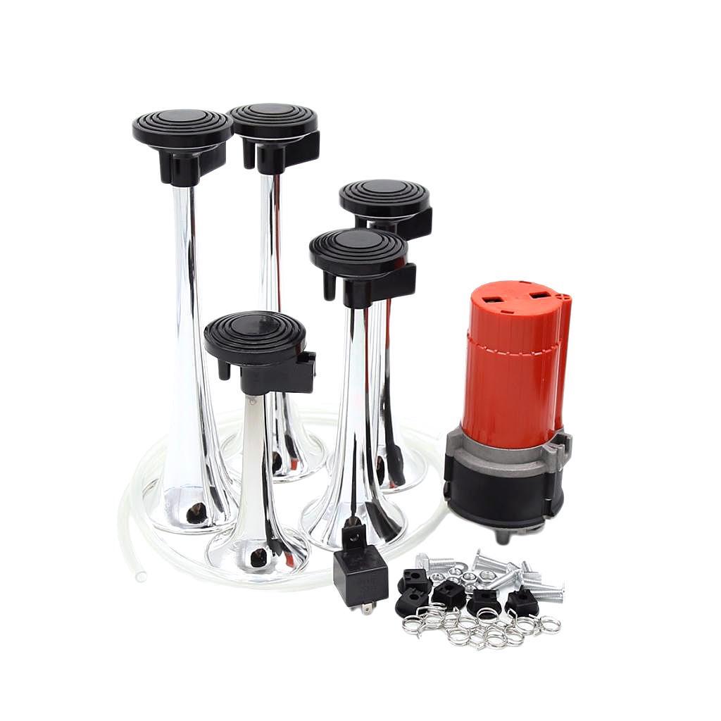 12V 130db 5 Trumpet Musical Jazz Air Horn Kit for Car SUV Truck Van Boat