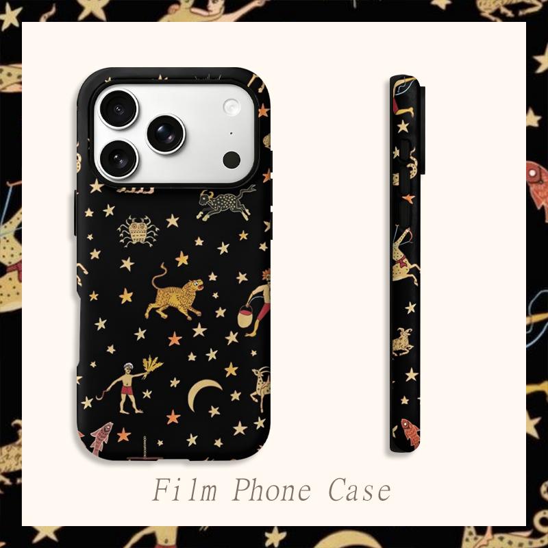 Celestial Zodiac Astrology Gold Stars Pattern Art Film Aesthetic Protective Shockproof Bumper Phone Case Cover For iPhone 14 15 16 Pro Max Plus