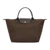 Longchamp Le Pliage Green Logo Contrast Design Nylon Dumpling Tote Bag Medium Women Tote Bags Mocha-Brown 1623919002