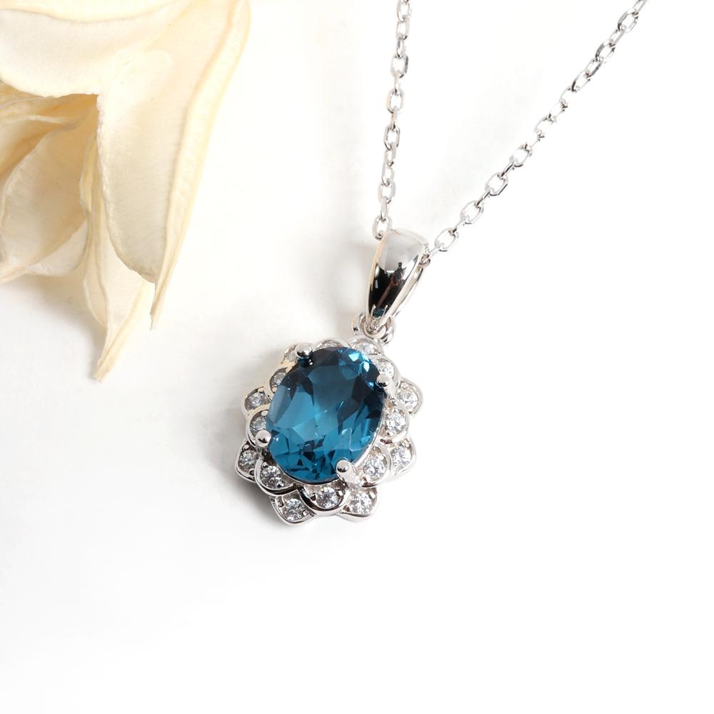Classic Design Natural London Blue Topaz 925 Sterling Silver Pendant Necklace for Women & Girls Festival Fine Jewelry Gift