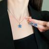 Exquisite  Blue  Zircon Flower Earring Necklace For Women Girls Light Luxury Design Banquet Jewelry Party Gift