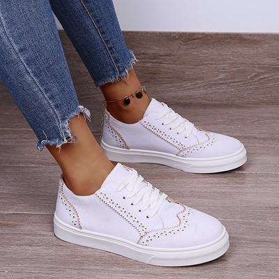 New Women's Low Top Vulcanized Shoes Round Toe Casual Flat Shoes Lace Up Walking Shoes Women's Versatile and Comfortable