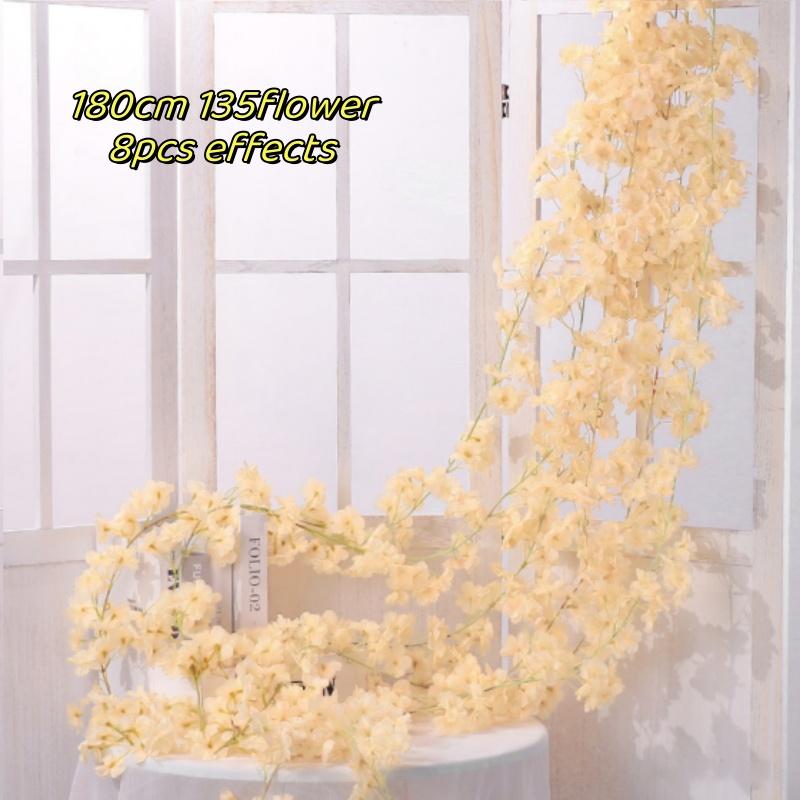 180cm Artificial Flowers Cherry Blossom Vine Pink Sakura Garland Home Party Wedding Arch Hanging Silk Fake Plants Vine Decor DIY