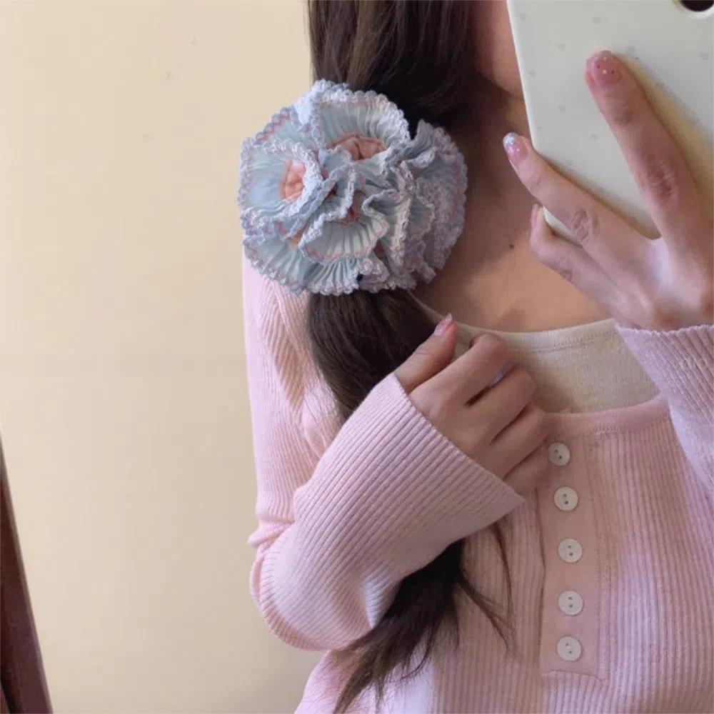 Multilayer Plaid Scrunchies Elastic Exaggerated Hair Ring Exquisite Large Lace Hair Tie  Lady
