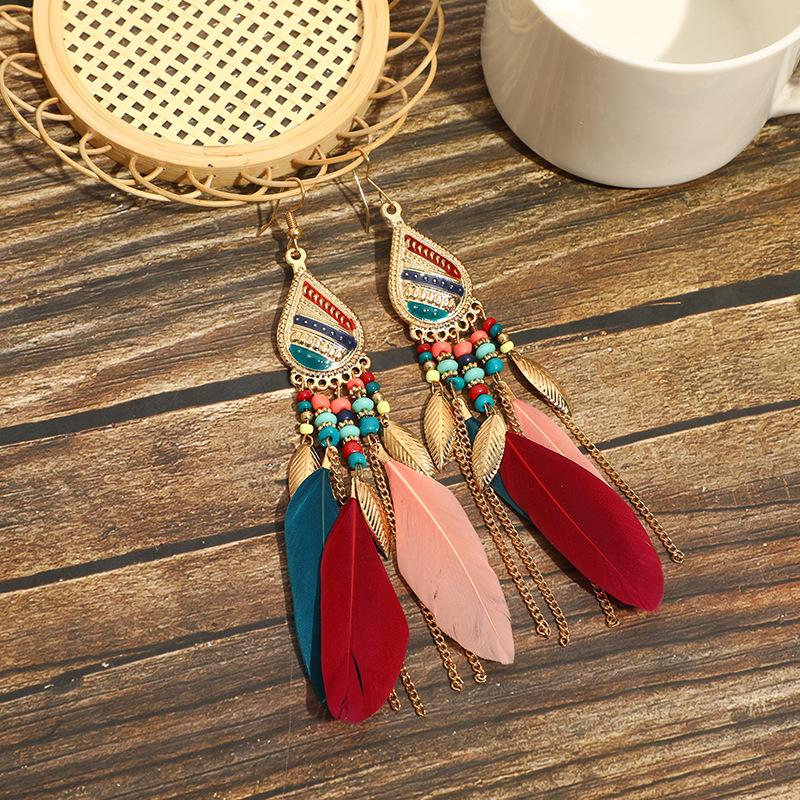 Bohemian Long Tassel Feather Earrings - Trendy Douyin-Inspired Design for Women