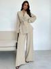European V-Neck Elegant Women's Suit with Long Sleeves and Wide-Leg Pants