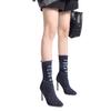 Fashion Hot Selling 2025 New Women's Boots Solid Color Pointed Zipper High Heels Canvas Denim Hole Boots Women's Pointed Thin High Heels