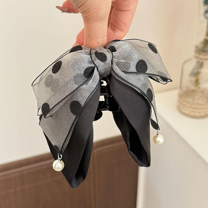 Korean Style Satin Dot Bow Hair Clips Banana Clip Women's Hair Accessories Fashion Ponytail Barrettes Hair Claws Hairpins