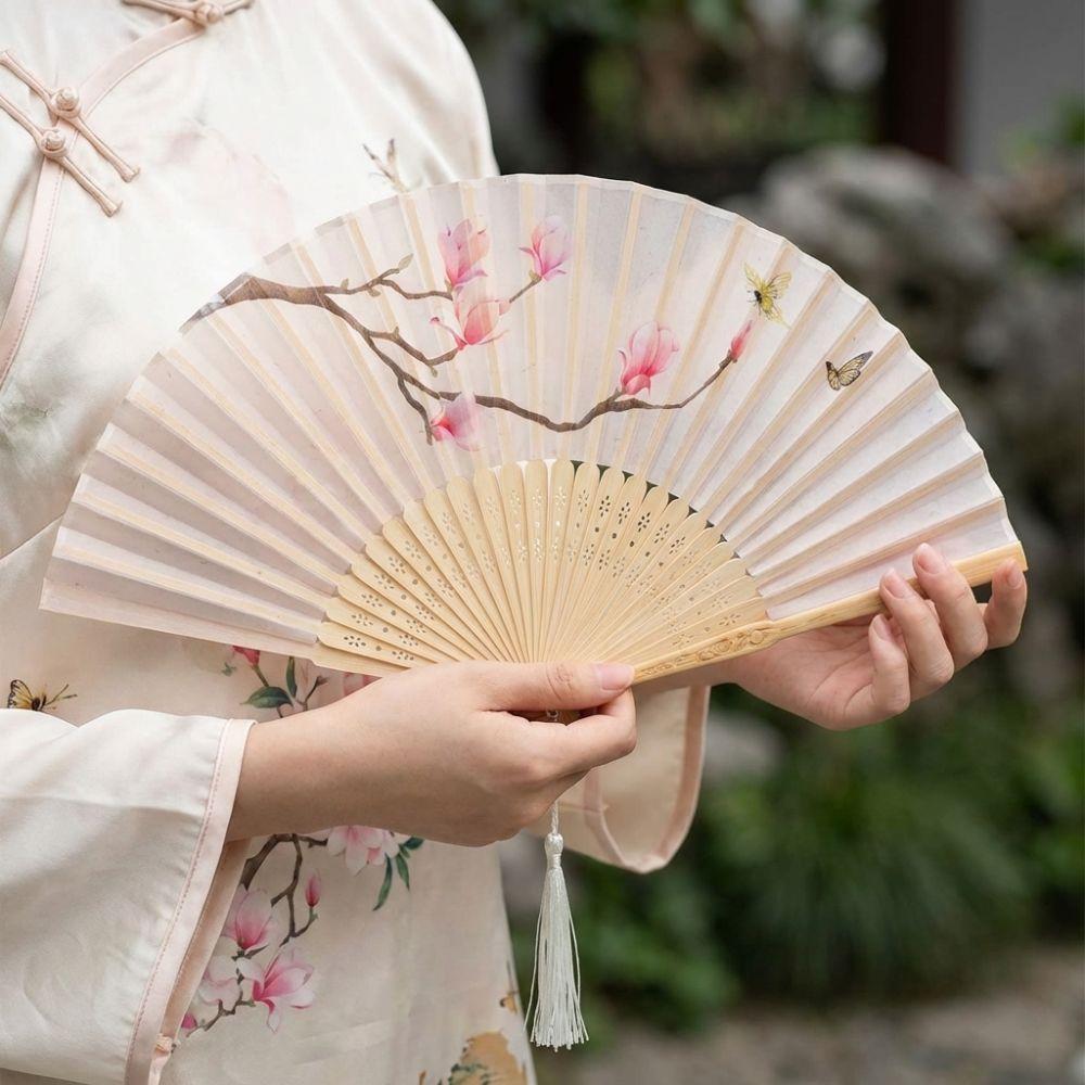 Bamboo Frame Traditional Dance Fan Antique Handheld Fan Women Fan Folding Fan  Cultural Performance