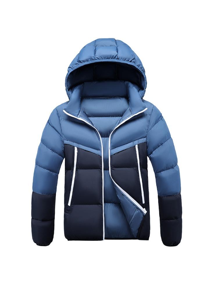 Light Cotton Clothing Men's Models Winter New Crash Colour Slim Splicing Removable Cap Thickened Hooded Comfortable and Versatile Jacket