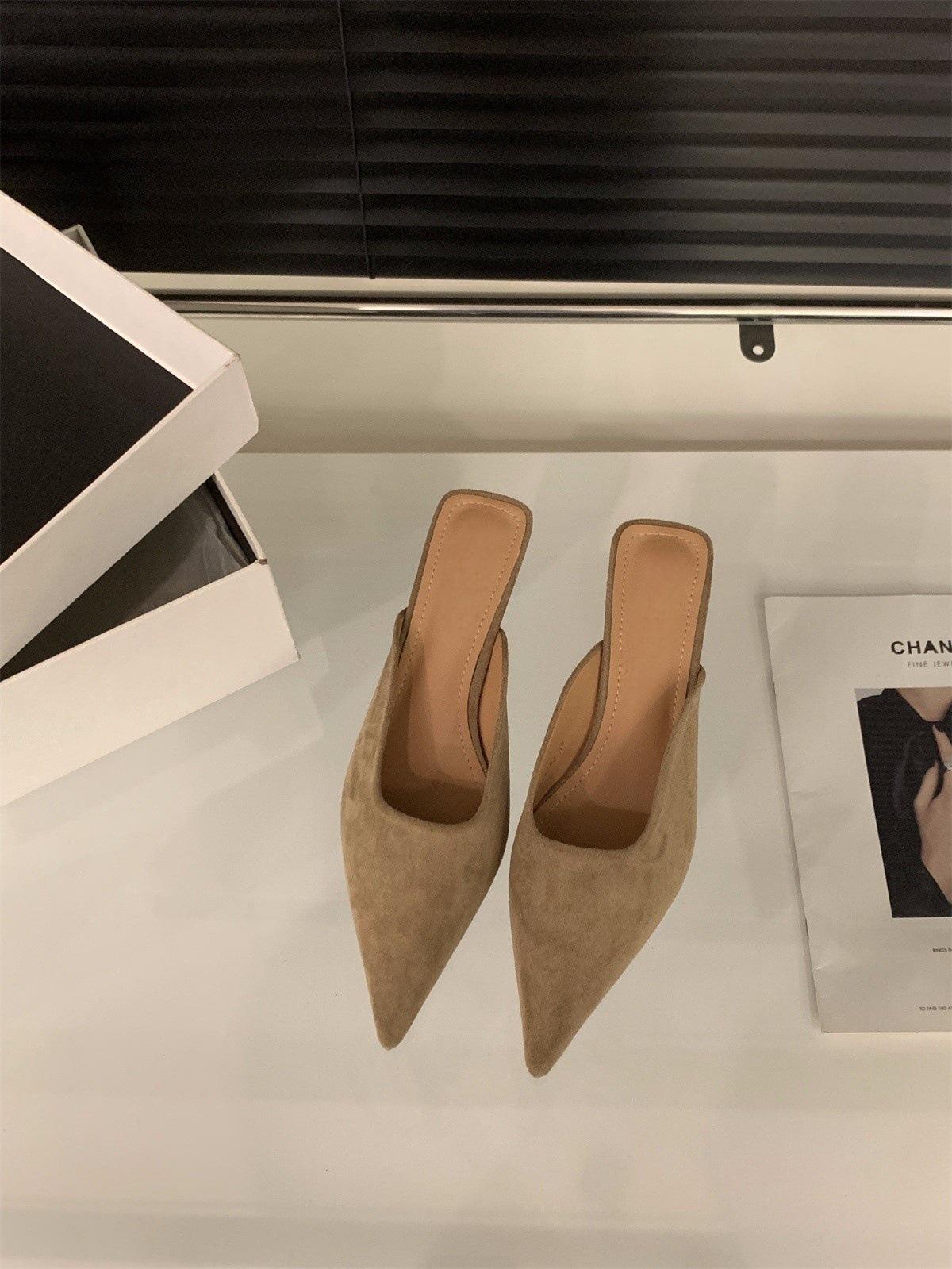 

Kitten and leopard print high heels bag head half slippers women s shoes wear 2025 spring and autumn suede half tray single shoes 40 хакі