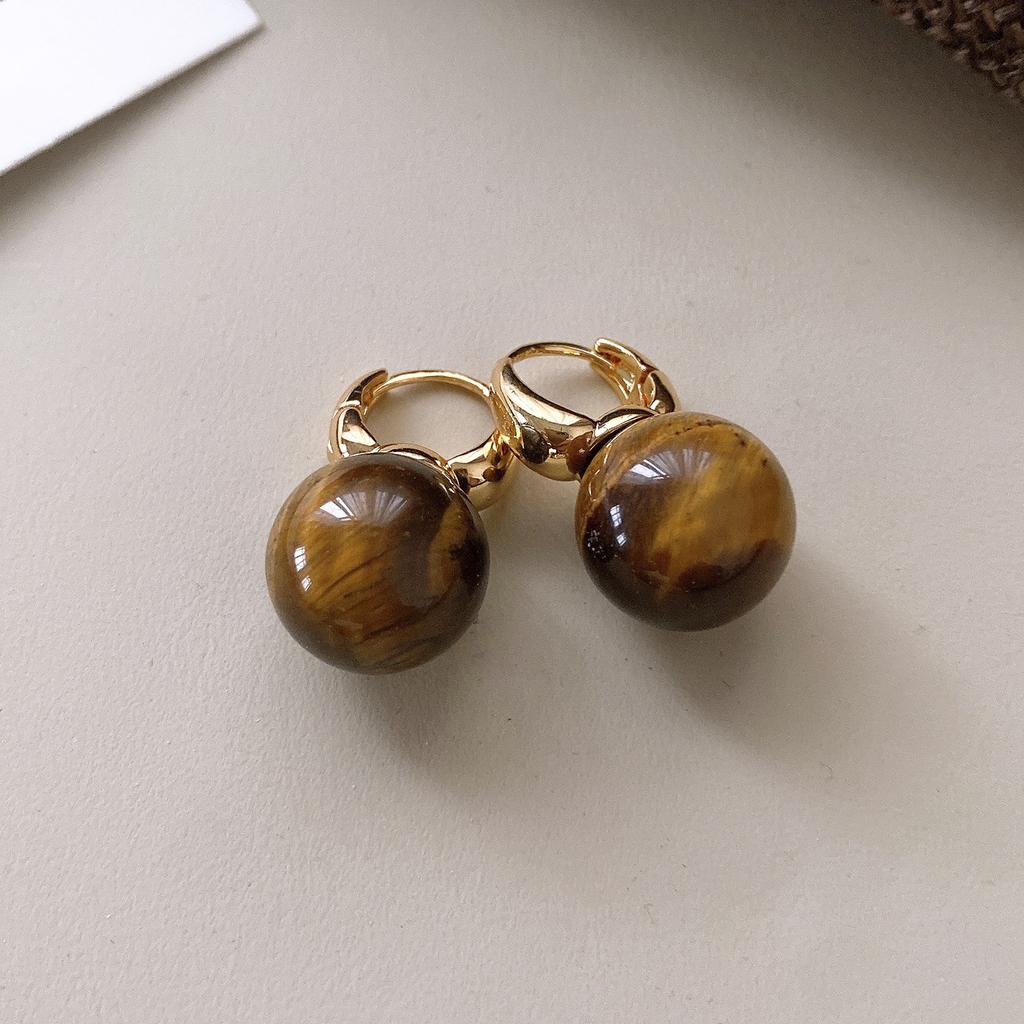 Maillard coffee color love gourd tiger's eye stone earrings earrings earrings design sense