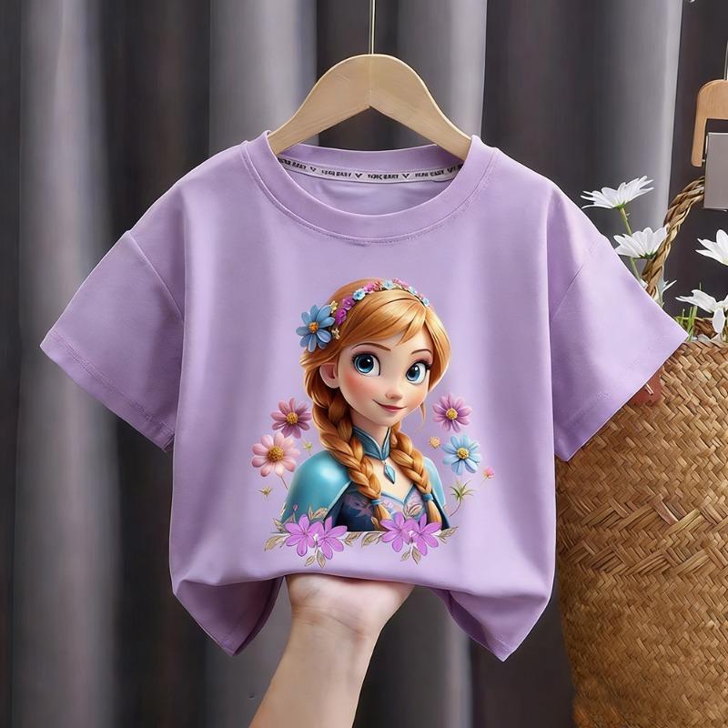 Disney "Frozen 2" - Elsa, Anna - Girls' Cotton T-Shirt - Suitable for girls' party tops - Fashionable short sleeves