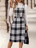 Fashionable Women's Casual Plaid Button Up Front Dress For  Wearing With Suspenders, Temperament Skirt Without Top