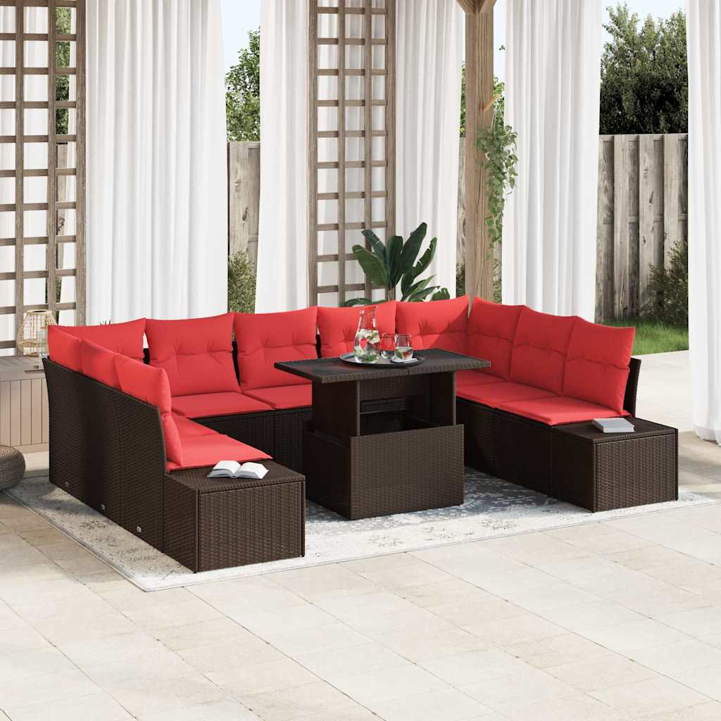 Garden Sofa Set 10 Pieces Brown Poly Rattan