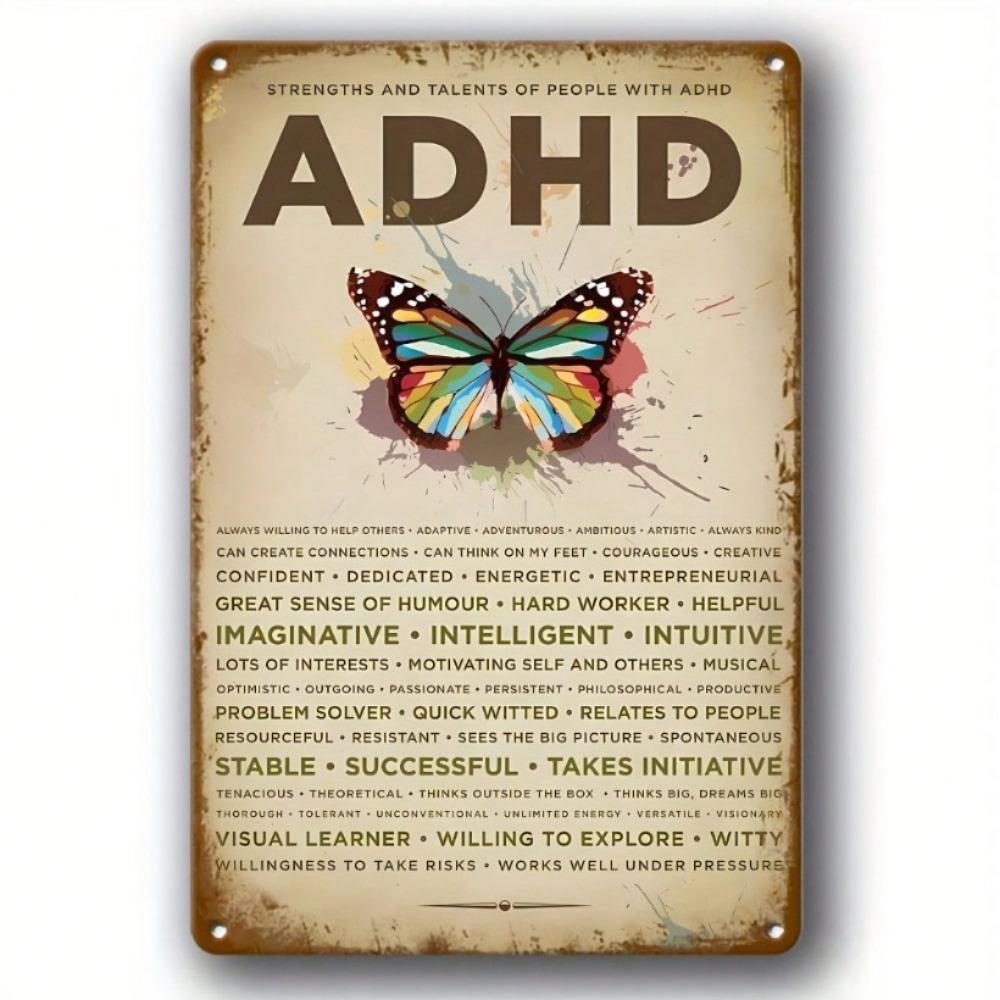 Vintage Metal ADHD Sign - Funny Inspirational Wall Art for Home Office Garage, Gift for Men 20X30CM