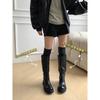 Washed Horse Leather~ Leather Tall Boots Long Boots Women's Autumn and Winter Fat Mm Thick Legs Heightened Thick-soled Black Knight Boots